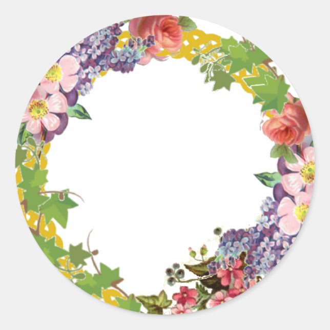 Vintage Flowers Wedding (Blank Centre) Classic Round Sticker (Front)