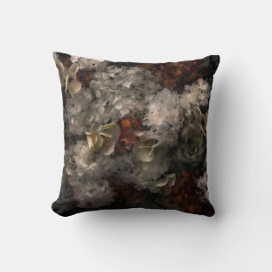 Vintage Flowers White And Rust Hydrangea Botanical Cushion