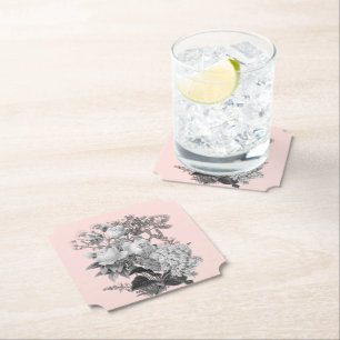 Vintage Flowers with Dusty Pink Paper Coaster
