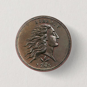 Vintage Flowing Hair Large Cent Button