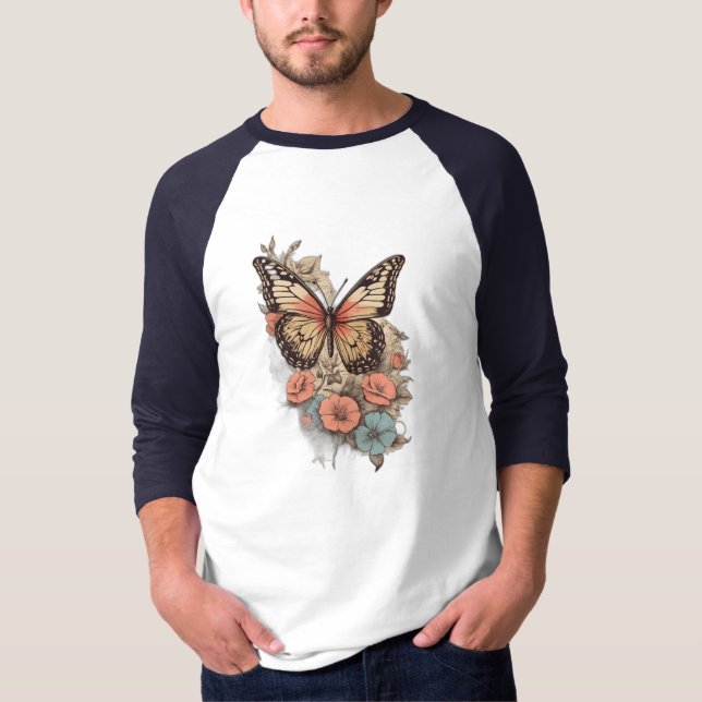 Vintage Flutter: Retro Butterfly T-Shirt (Front)