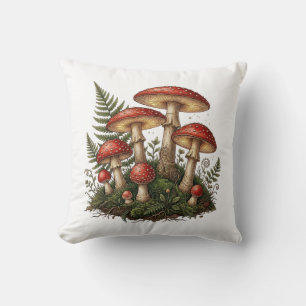 Vintage Fly Agaric Mushroom Illustration Cushion