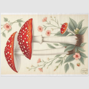 Vintage Fly Agaric Red White Mushrooms Decoupage Tissue Paper