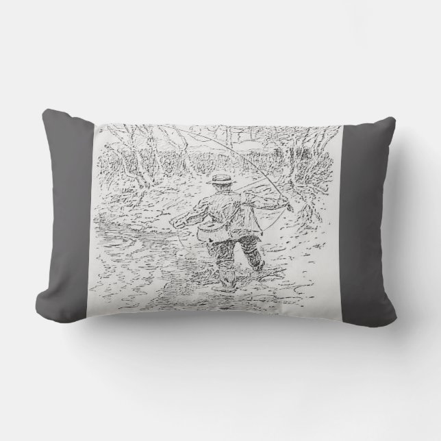 "Vintage Fly Fisherman" Lumbar Cushion (Front)
