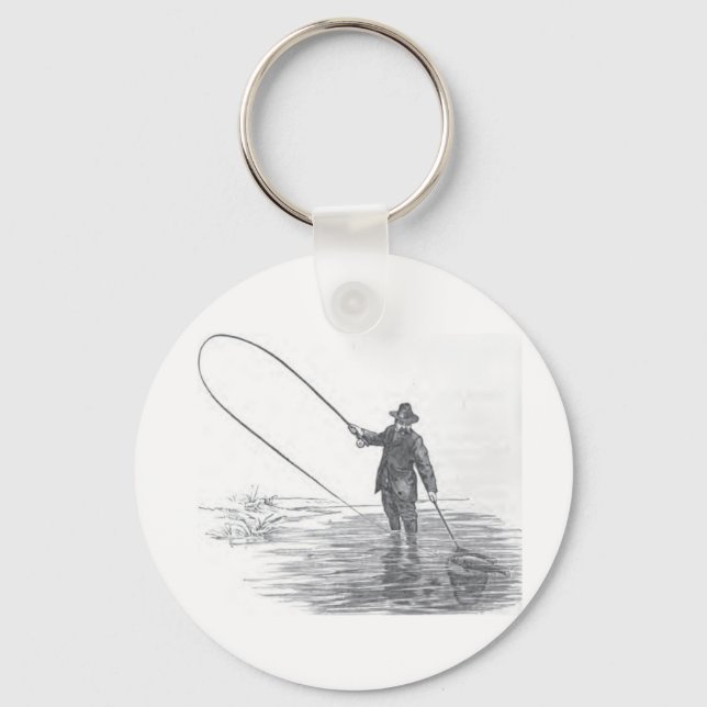 Vintage Fly Fishing Art Key Chain (Front)