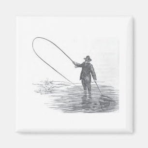 Vintage Fly Fishing Art Refrigerator Magnet