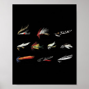 Vintage Fly Fishing Lures In Colour Poster