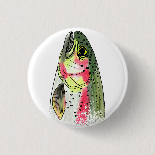 Vintage Fly Fishing Rainbow Trout 3 Cm Round Badge