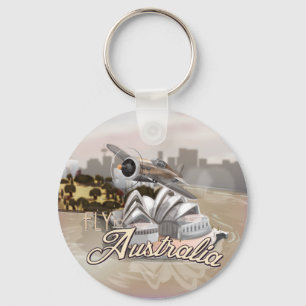 Vintage Fly To Australia Key Ring