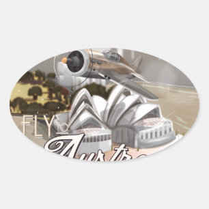 Vintage Fly To Australia Oval Sticker
