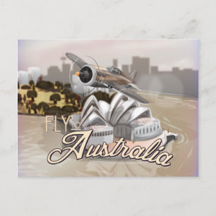 Vintage Fly to Australia Travel Poster Postcard