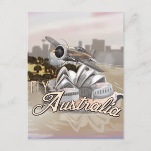 Vintage Fly to Australia Travel Poster Postcard