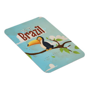 Vintage fly to Brazil Toucan Travel Poster Magnet