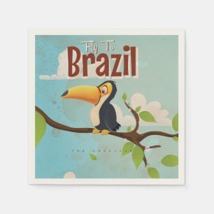 Vintage fly to Brazil Toucan Travel Poster Napkin