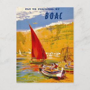 Vintage Fly To Portugal By B.O.A.C Frank Wootton Postcard