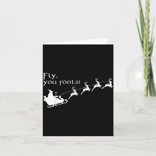 Vintage Fly You Fools Wizard Santa Sleigh Reindeer Card