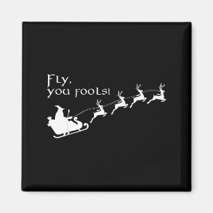 Vintage Fly You Fools Wizard Santa Sleigh Reindeer Magnet