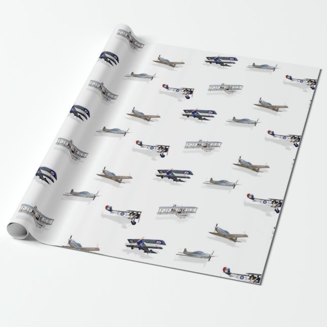 Vintage Flying Aircraft Wrapping Paper (Unrolled)