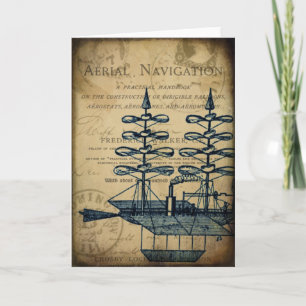 Vintage Flying Airship Greeting Card