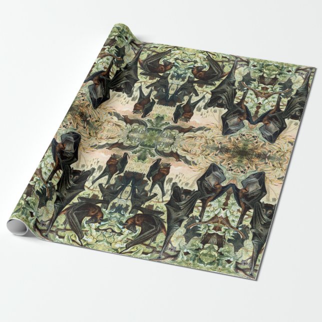 Vintage flying fox bat acadamia illustration  wrapping paper (Unrolled)