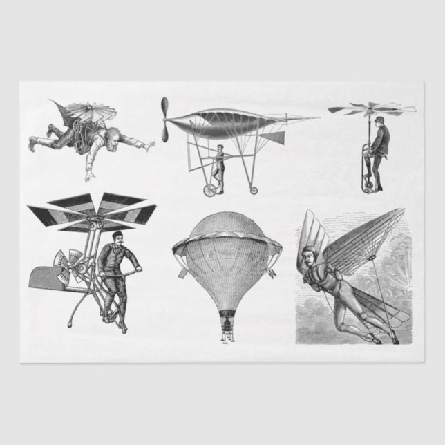 Vintage Flying Machines Decoupage Collage Tissue Paper (Front)