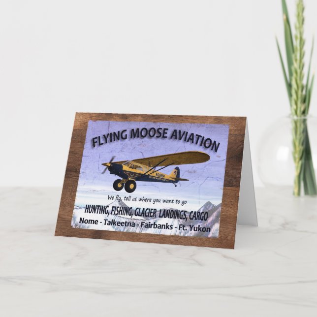 Vintage Flying Moose Aviation Sign Holiday Card (Front)