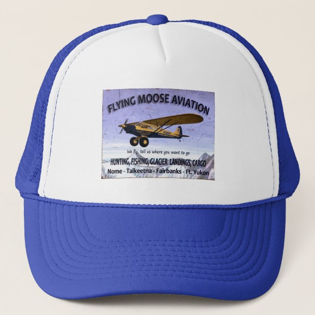 Vintage Flying Moose Aviation Sign Trucker Hat (Front)