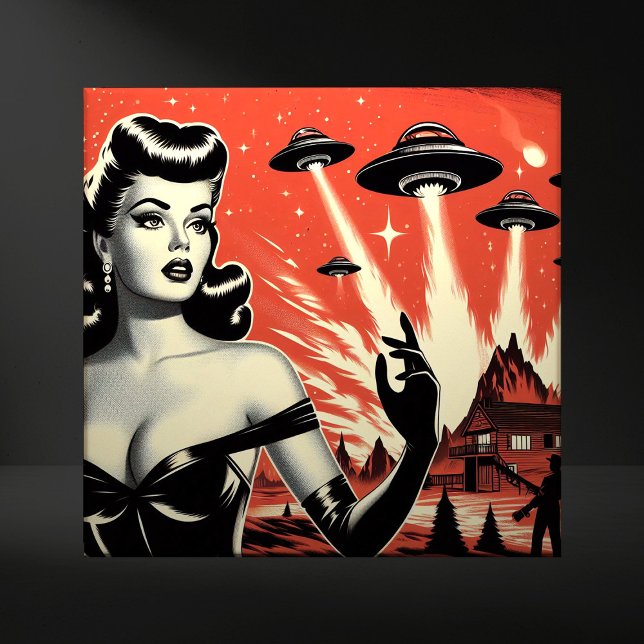 Vintage Flying Saucers Pin-up Ceramic Tile (Creator Uploaded)