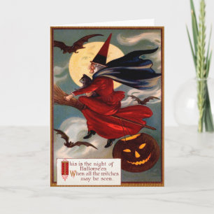 Vintage Flying Witch Halloween Card