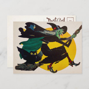 Vintage Flying Witch Postcard