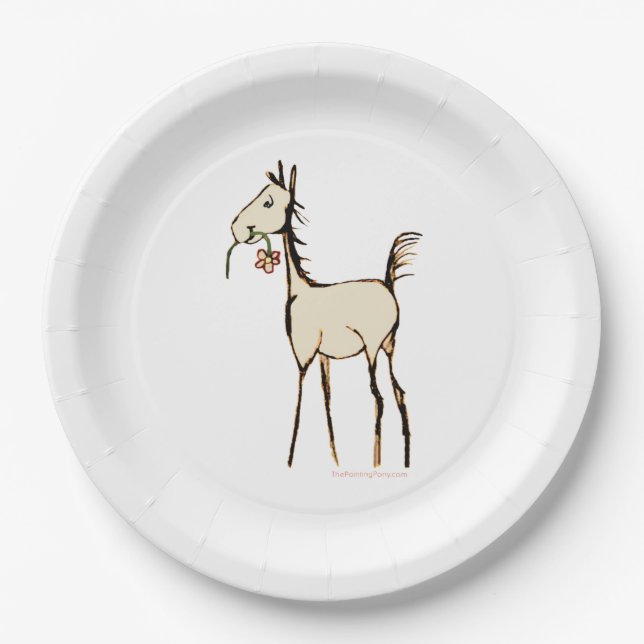 Vintage Foal with Flower Paper Plate (Front)