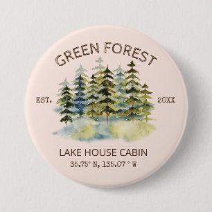 Vintage Foggy Green Forest Watercolor Cabin Lodge 7.5 Cm Round Badge