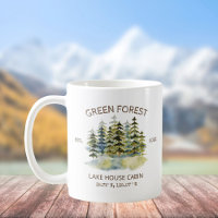 Vintage Foggy Green Forest Watercolor Cabin Lodge