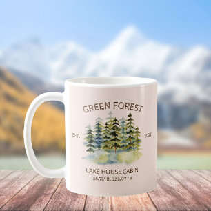 Vintage Foggy Green Forest Watercolor Cabin Lodge Coffee Mug
