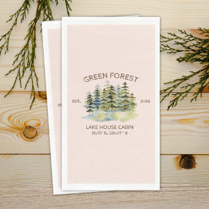 Vintage Foggy Green Pine Tree Forest Cabin Lodge Napkin