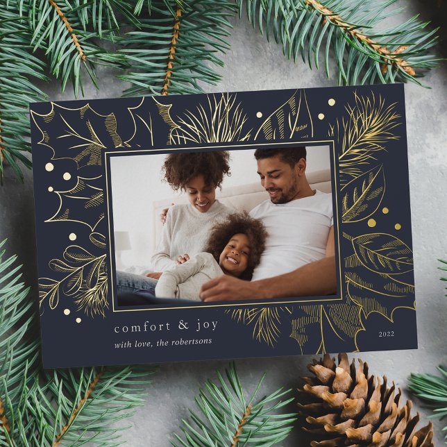 Vintage Foliage | Botanical Photo Foil Holiday Card (Creator Uploaded)
