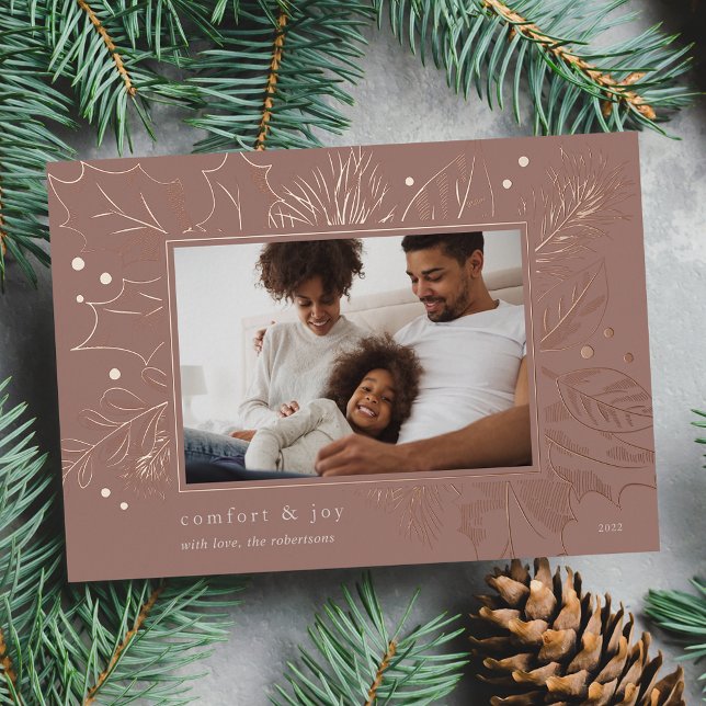 Vintage Foliage | Botanical Photo Foil Holiday Card (Creator Uploaded)