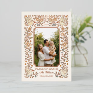 Vintage Folk Art Dove Christian Christmas Photo Foil Holiday Card