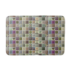 Vintage Folk Art Pattern Tiles Bath Mat