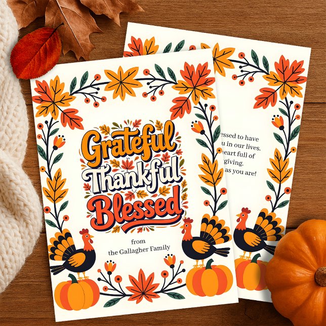 Vintage Folk Art Turkey Pumpkin Thanksgiving Card (Creator Uploaded)