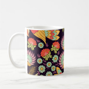 Vintage Folk Floral Birds Ornament Coffee Mug