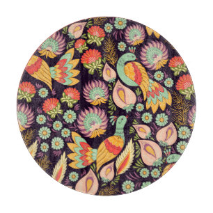 Vintage Folk Floral Birds Ornament Cutting Board