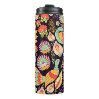 Vintage Folk Floral Birds Ornament Thermal Tumbler