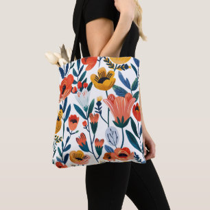 Vintage Folk Floral Botanical Pattern Terracotta T Tote Bag