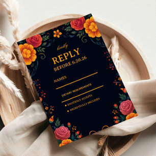 Vintage Folk Floral Elegant RSVP Card
