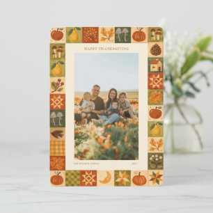 Vintage Folk Patchwork Thanksgiving Family Photo Holiday Card