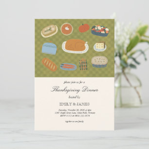 Vintage Folk Thanksgiving Dinner Feast Invitation