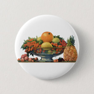 Vintage Food, Assorted Fruit in a Bowl 6 Cm Round Badge