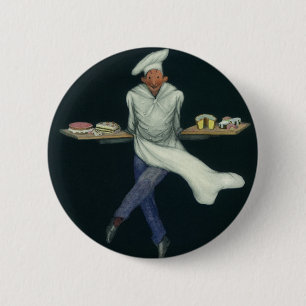 Vintage Food Business, Baker with Pastry Desserts 6 Cm Round Badge