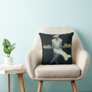 Vintage Food Business, Baker with Pastry Desserts Cushion